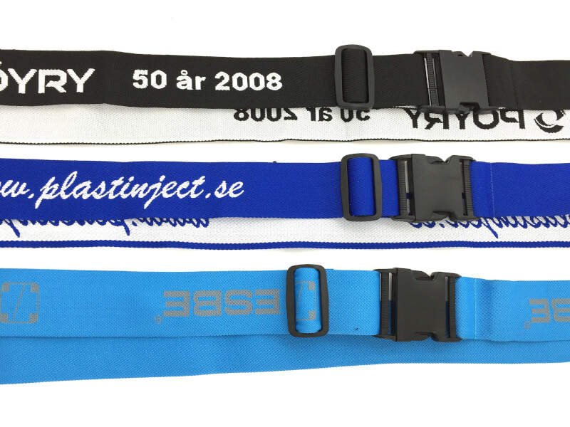 Bagageband med vävd logo / budskap