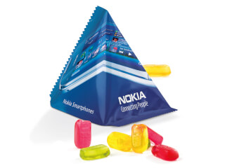 Tetraeder med gelégodis